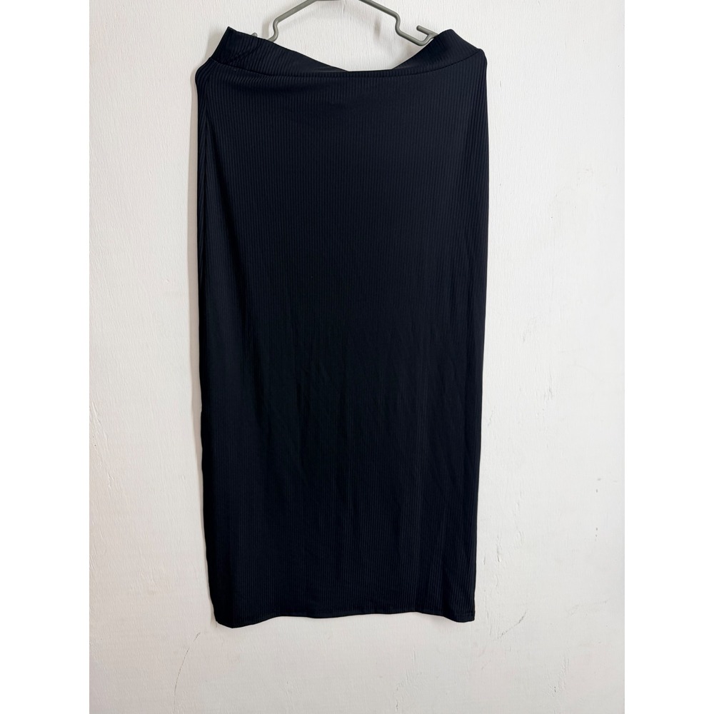 SHEIN Black Ribbed Knit Midi Skirt Side Slit Bodycon Pencil Skirt Size Large